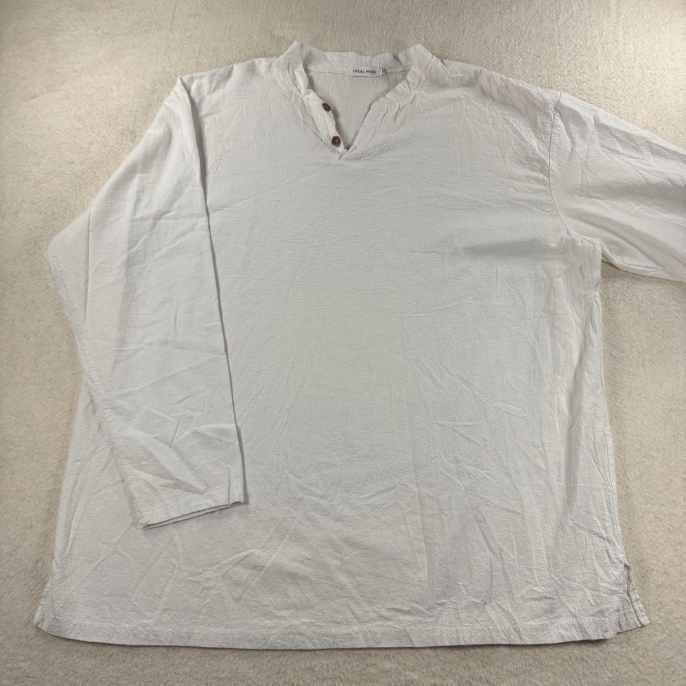 Local Mode Henley Shirt Mens XXL White Textured Long Sleeve Button V-Neck Beach